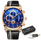LIGE Fashion Mens Watches Male Top Gold Quartz Watch Men Casual Leather Waterproof atch