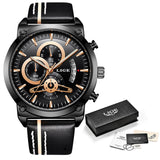 LIGE Fashion Mens Watches Male Top Gold Quartz Watch Men Casual Leather Waterproof atch