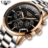 LIGE Military Watch Men Quartz Analog Men Watches Stainless wach pro