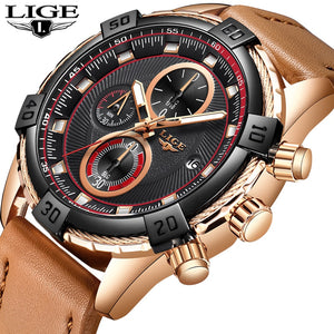 New LIGE Luxury Brand Men Analog Leather Sports Watches Men's Armate Quartz Clock Relogio Masculino 2019